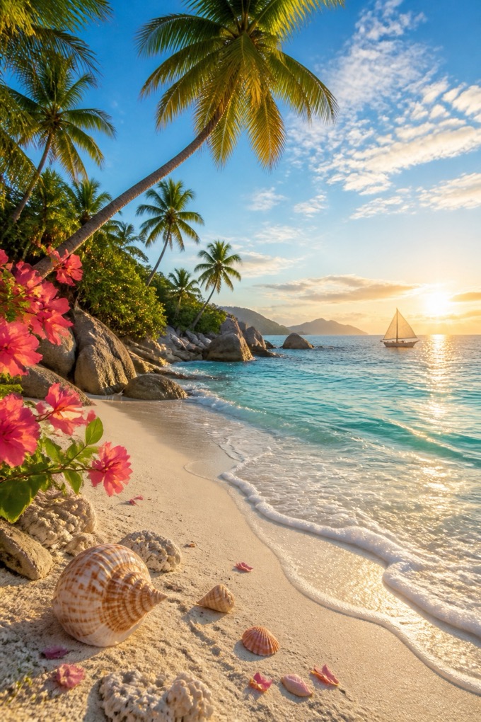 A bright tropical beach puzzle